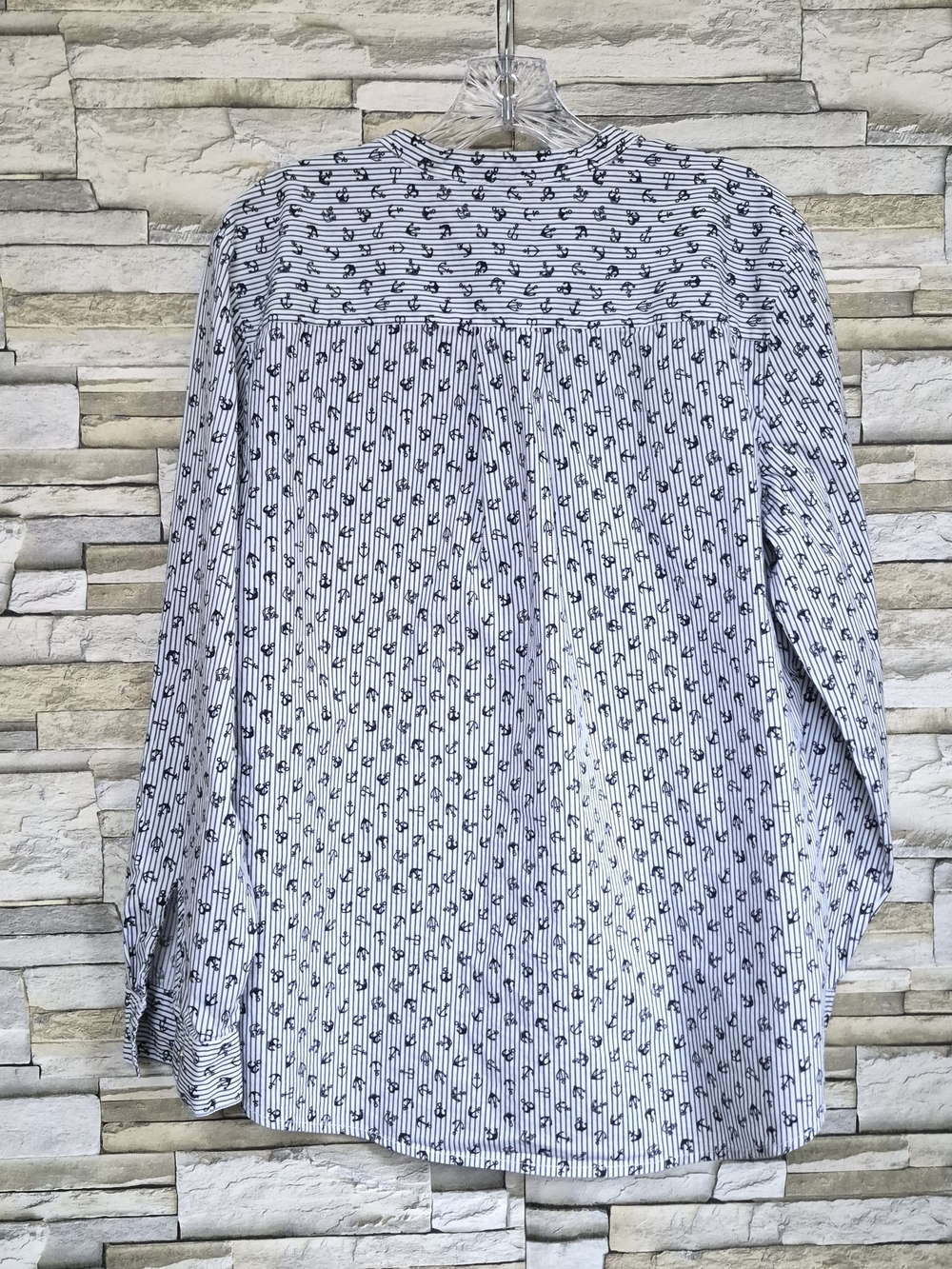 Jones New York Signature Blouse Women's XL Blue White Nautic Anchor Print Henle - Picture 2 of 12